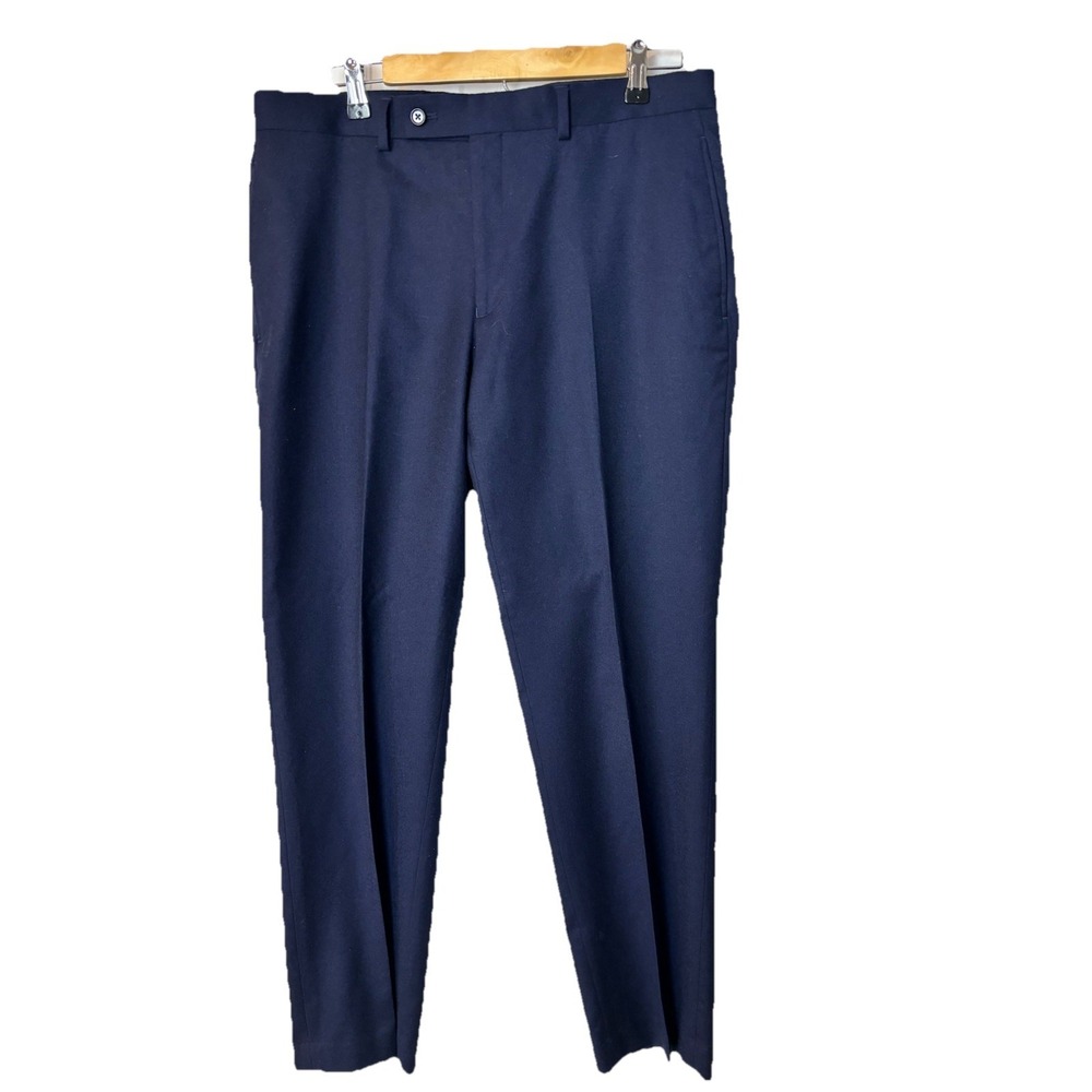 Lauren‎ Ralph Lauren 100% Wool Dress Pants Mens 34x29exact Navy Blue Flat Front
